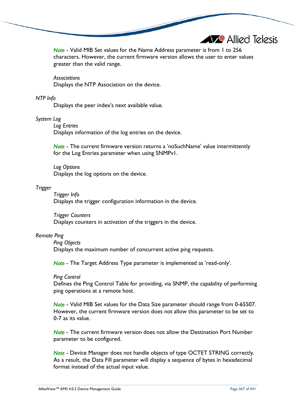Allied Telesis AlliedView-EMS 4.0.2 Device-Manager User Manual | Page 367 / 441