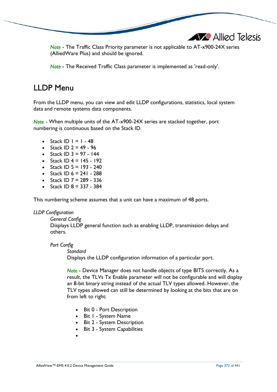 Lldp menu | Allied Telesis AlliedView-EMS 4.0.2 Device-Manager User Manual | Page 372 / 441