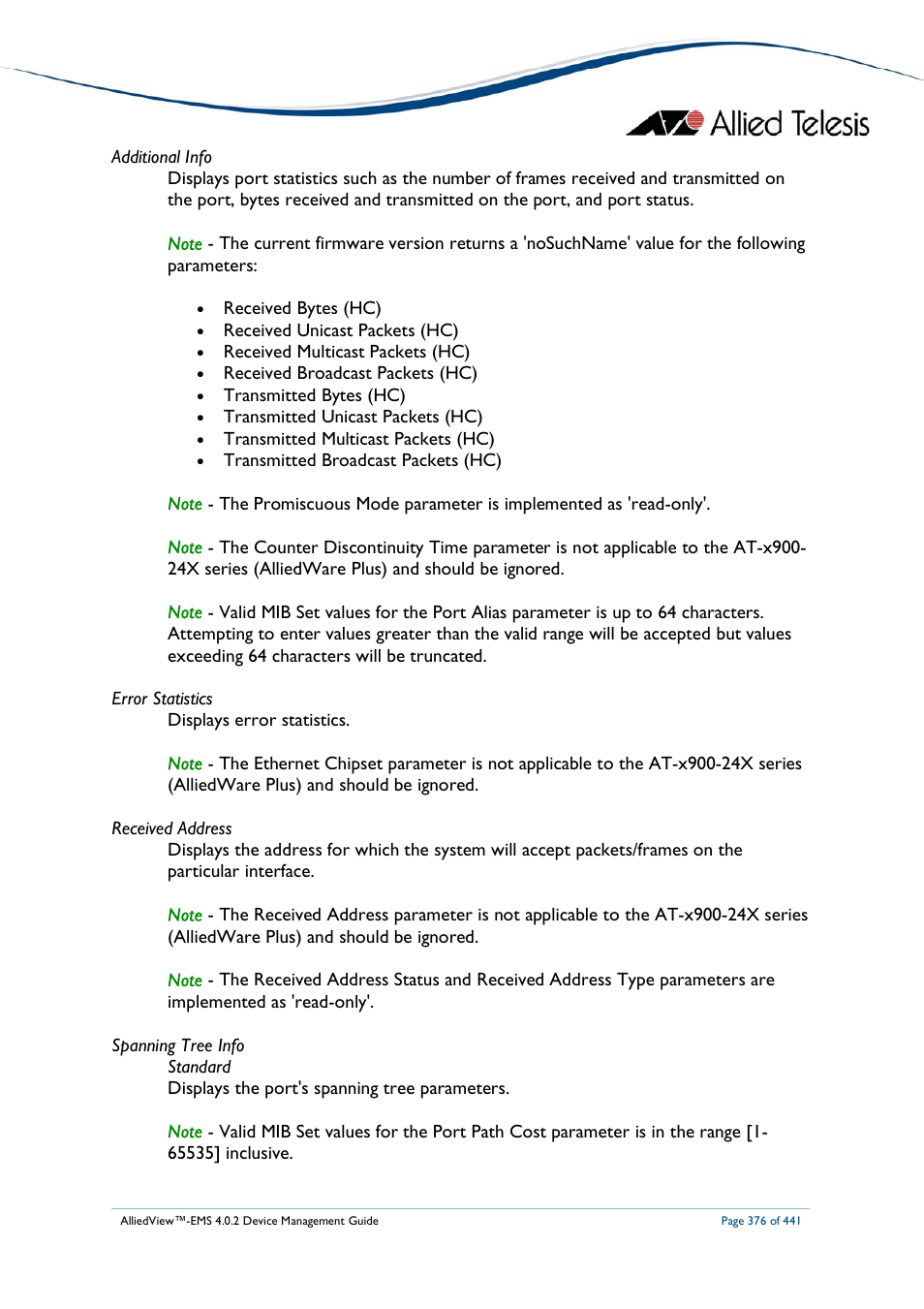 Allied Telesis AlliedView-EMS 4.0.2 Device-Manager User Manual | Page 376 / 441