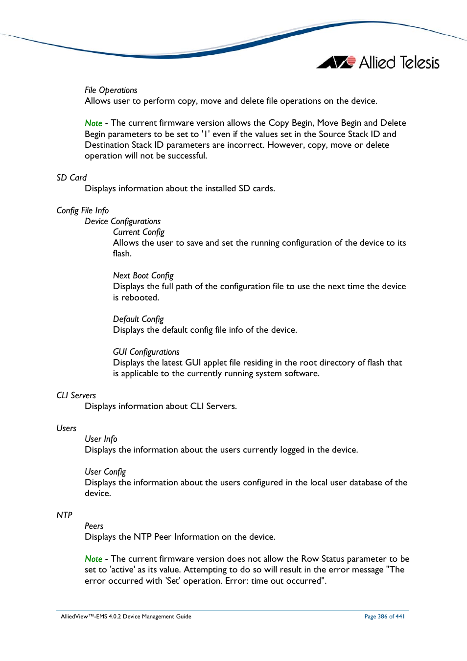 Allied Telesis AlliedView-EMS 4.0.2 Device-Manager User Manual | Page 386 / 441