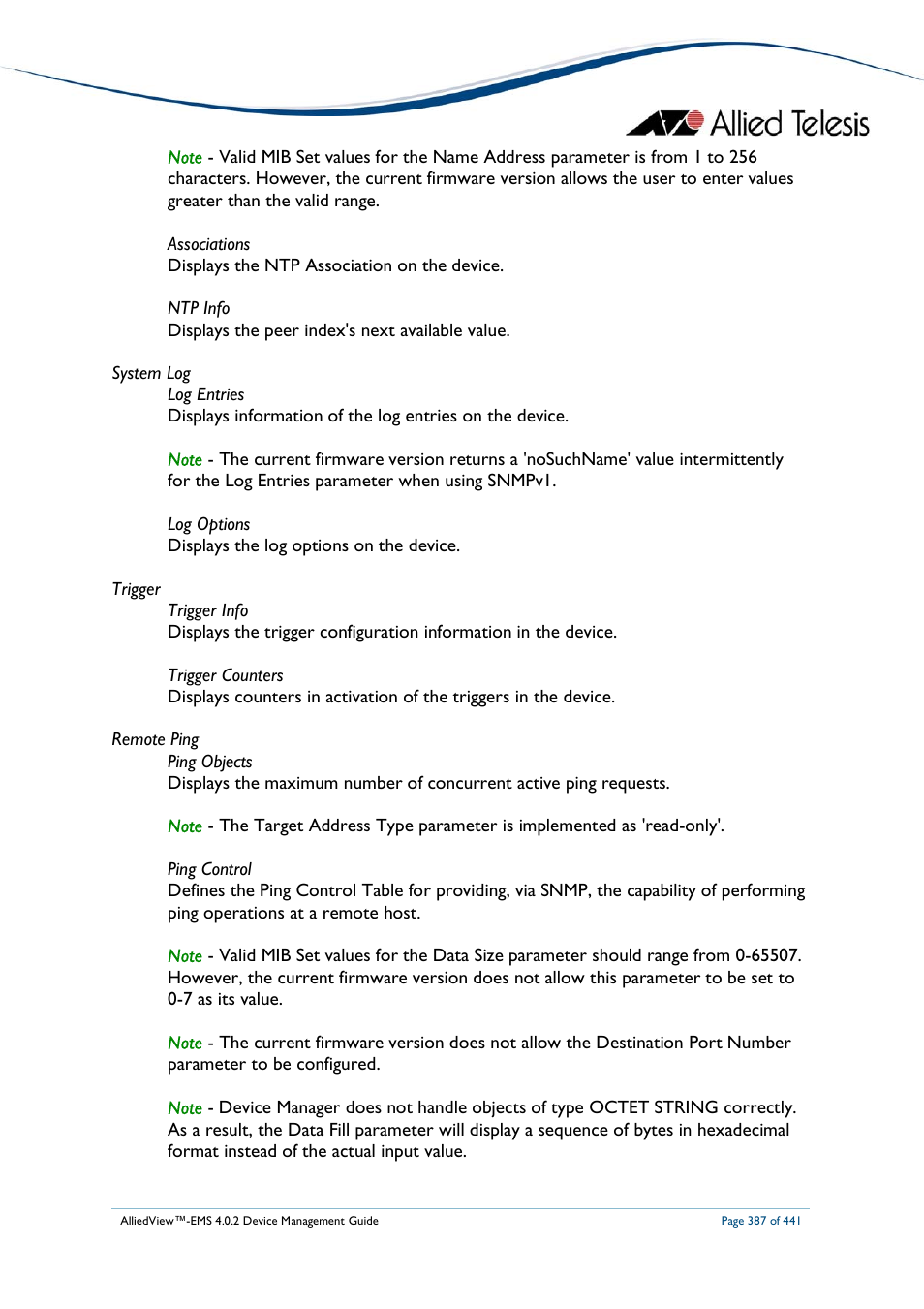 Allied Telesis AlliedView-EMS 4.0.2 Device-Manager User Manual | Page 387 / 441