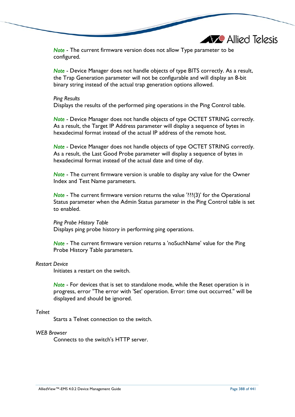 Allied Telesis AlliedView-EMS 4.0.2 Device-Manager User Manual | Page 388 / 441