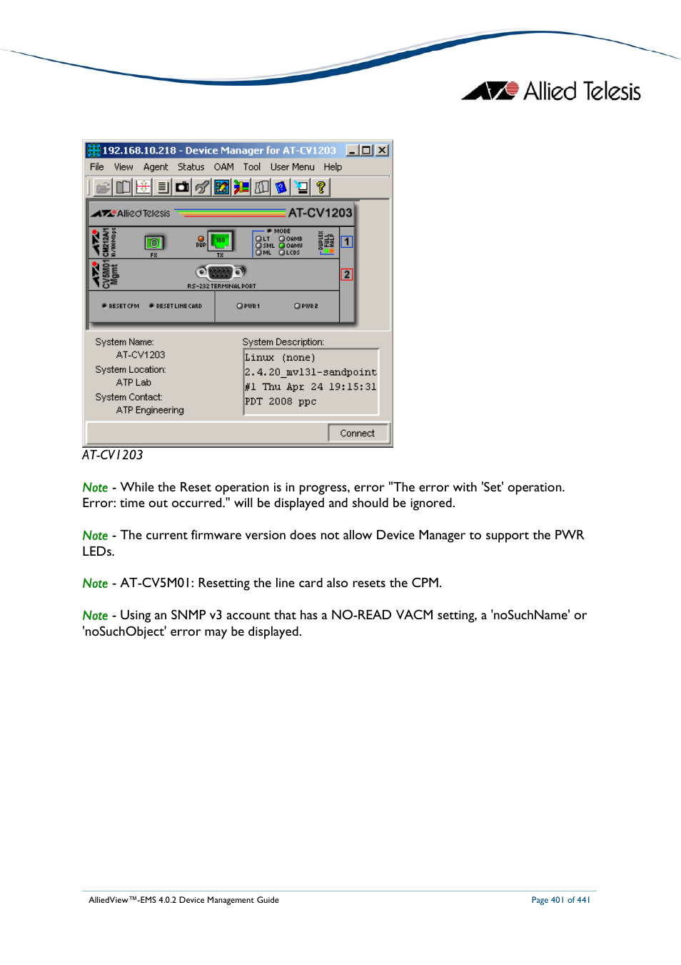 Allied Telesis AlliedView-EMS 4.0.2 Device-Manager User Manual | Page 401 / 441