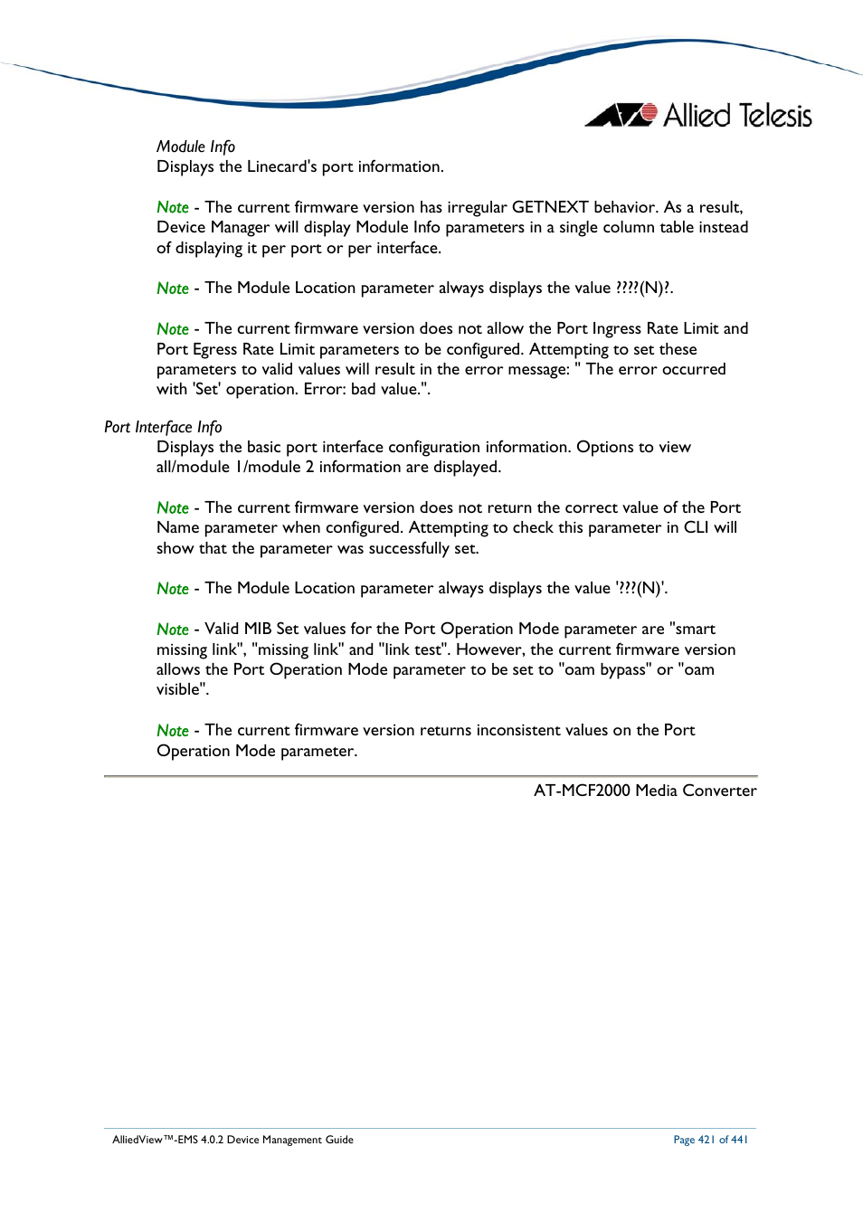 Allied Telesis AlliedView-EMS 4.0.2 Device-Manager User Manual | Page 421 / 441