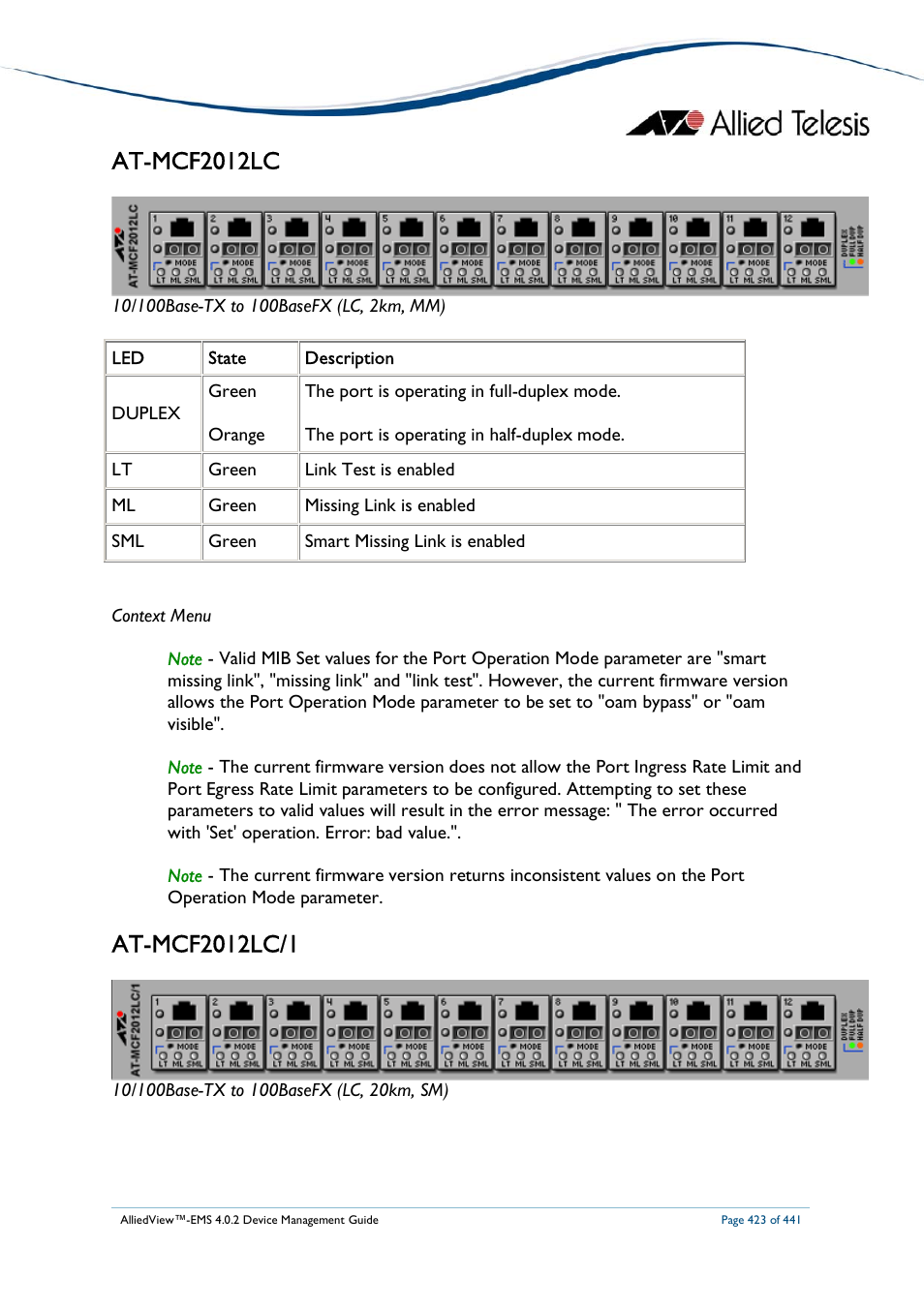 At-mcf2012lc | Allied Telesis AlliedView-EMS 4.0.2 Device-Manager User Manual | Page 423 / 441