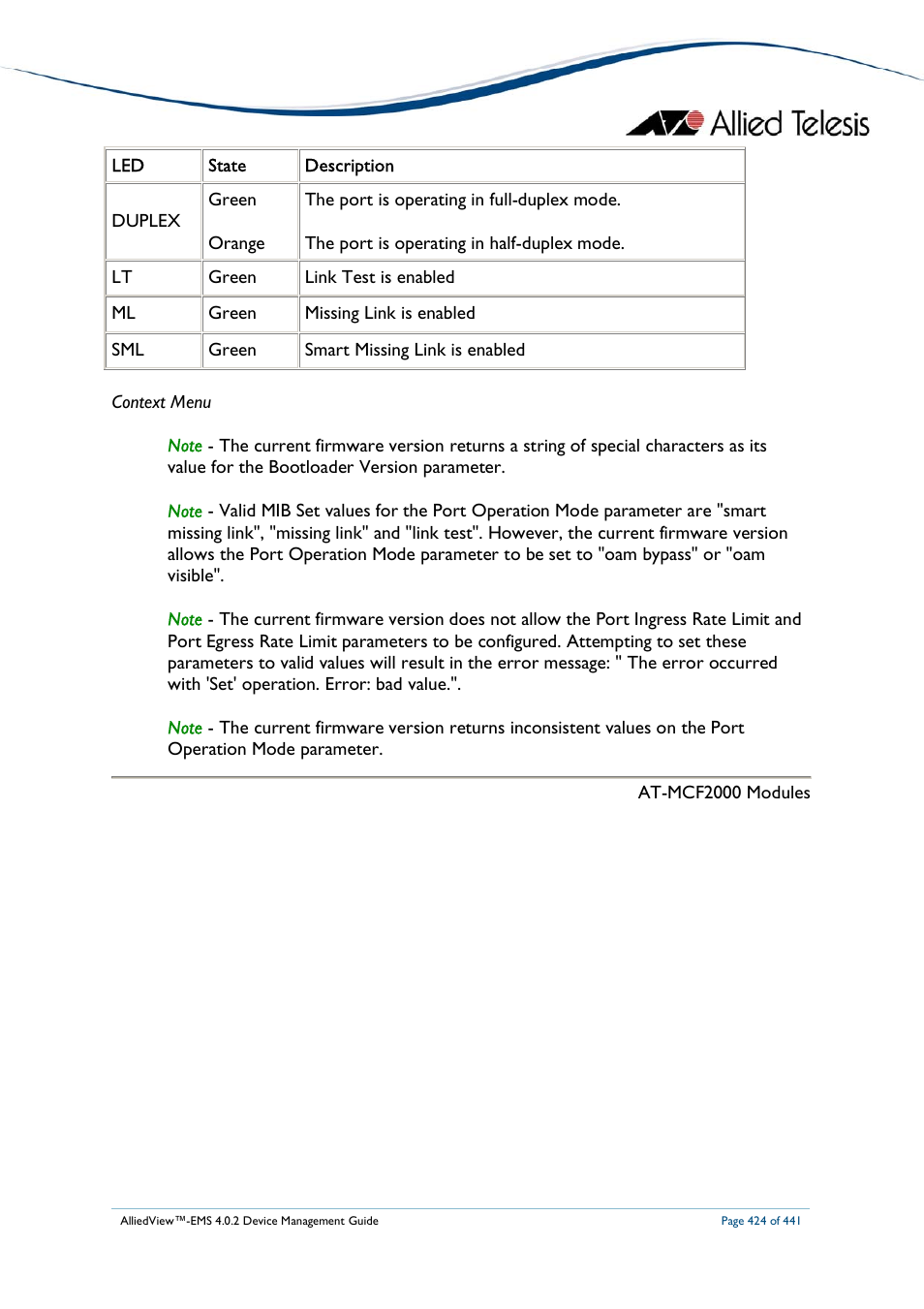 Allied Telesis AlliedView-EMS 4.0.2 Device-Manager User Manual | Page 424 / 441