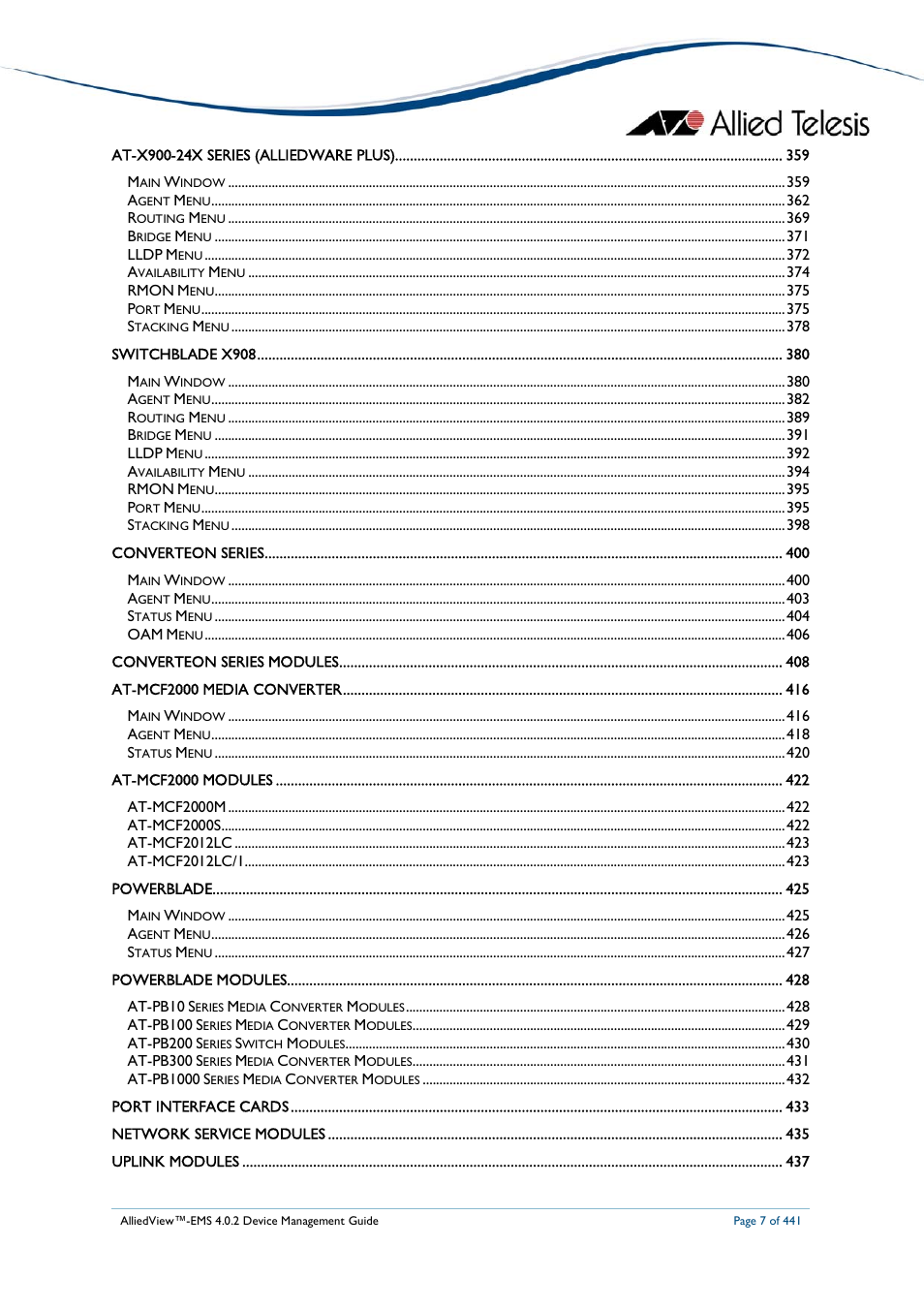 Allied Telesis AlliedView-EMS 4.0.2 Device-Manager User Manual | Page 7 / 441