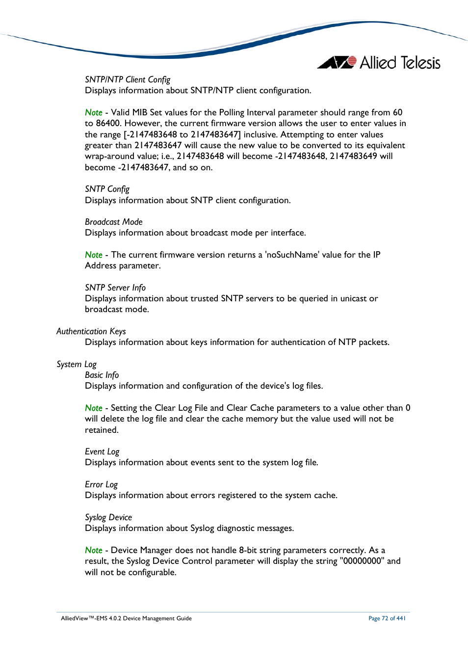 Allied Telesis AlliedView-EMS 4.0.2 Device-Manager User Manual | Page 72 / 441