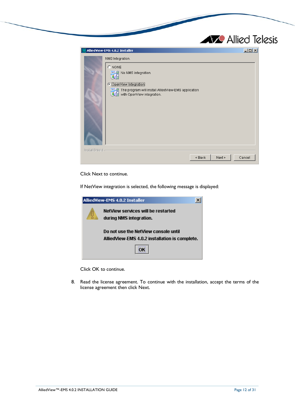 Allied Telesis AlliedView-EMS 4.0.2 INSTALLATION User Manual | Page 12 / 31