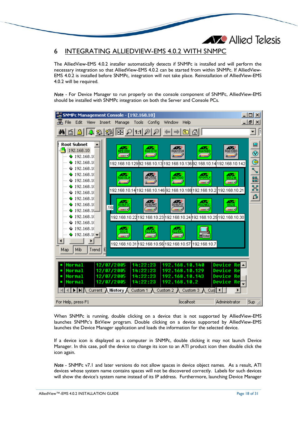 6 integrating alliedview-ems 4.0.2 with snmpc | Allied Telesis AlliedView-EMS 4.0.2 INSTALLATION User Manual | Page 18 / 31