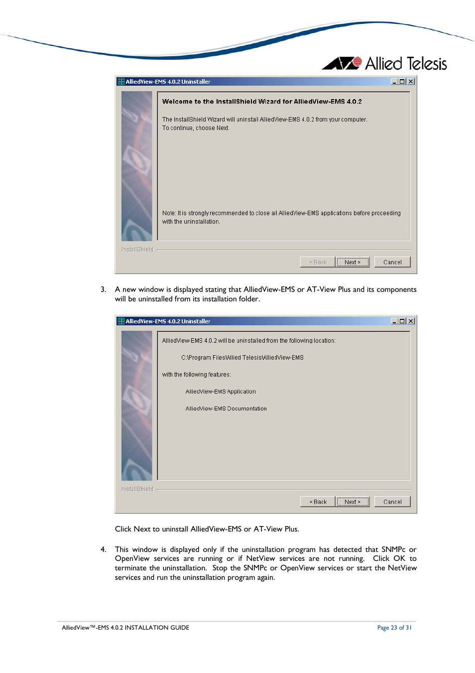 Allied Telesis AlliedView-EMS 4.0.2 INSTALLATION User Manual | Page 23 / 31