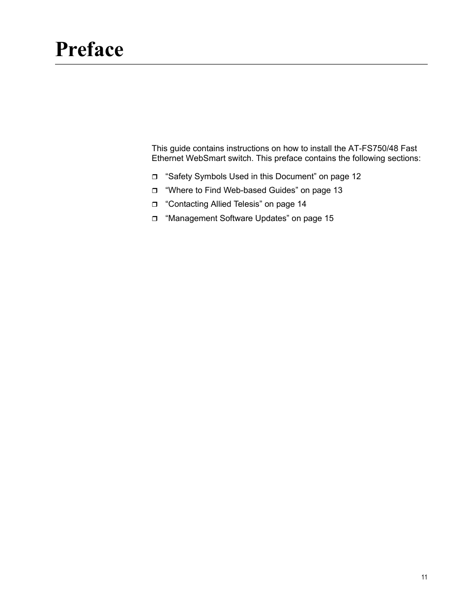 Preface | Allied Telesis AT-FS750/48 User Manual | Page 11 / 62