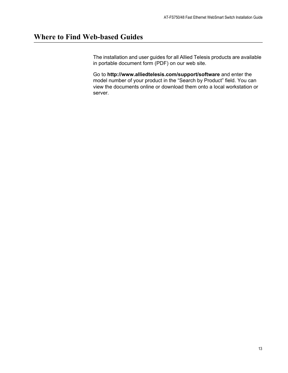 Where to find web-based guides | Allied Telesis AT-FS750/48 User Manual | Page 13 / 62