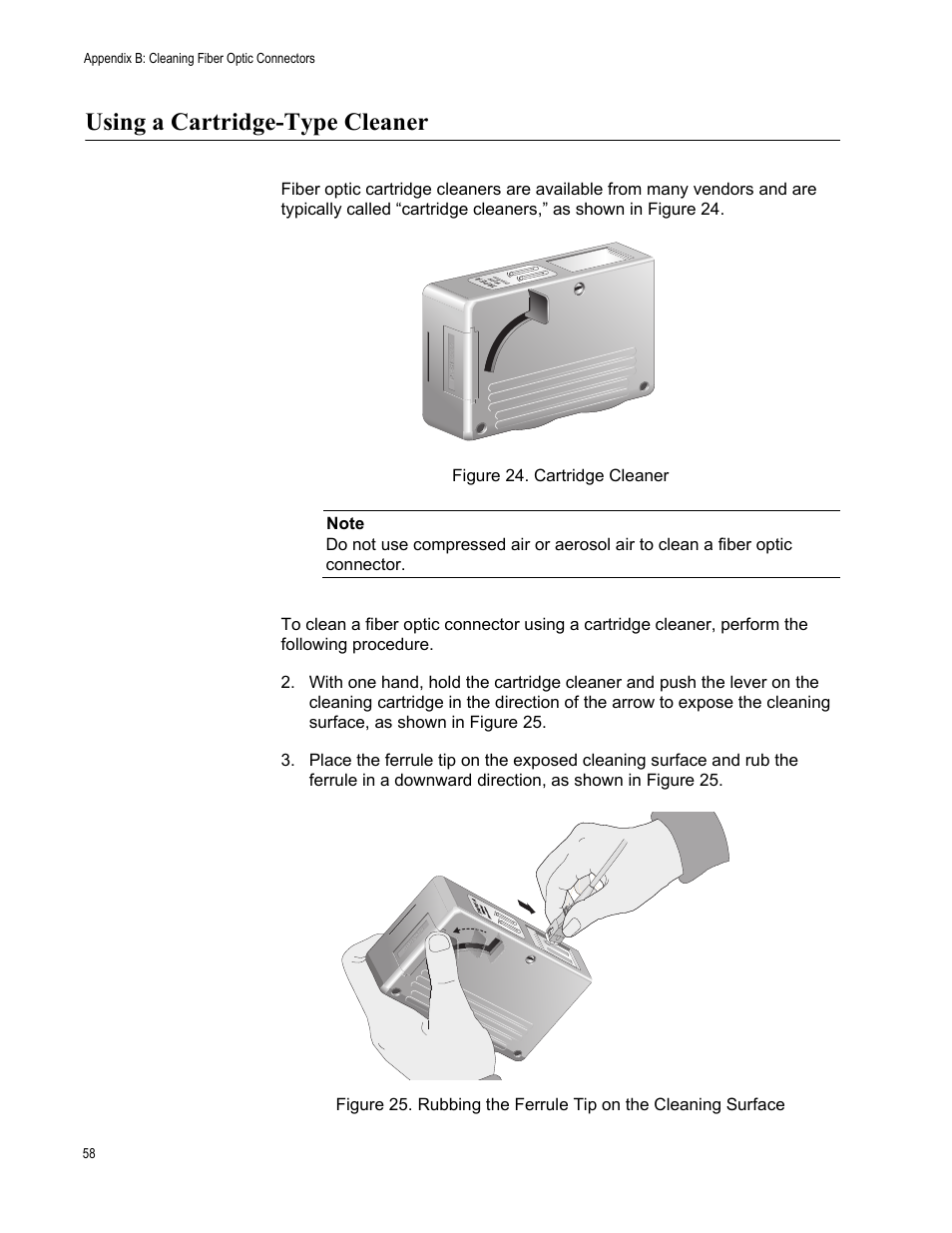 Using a cartridge-type cleaner | Allied Telesis AT-FS750/48 User Manual | Page 58 / 62