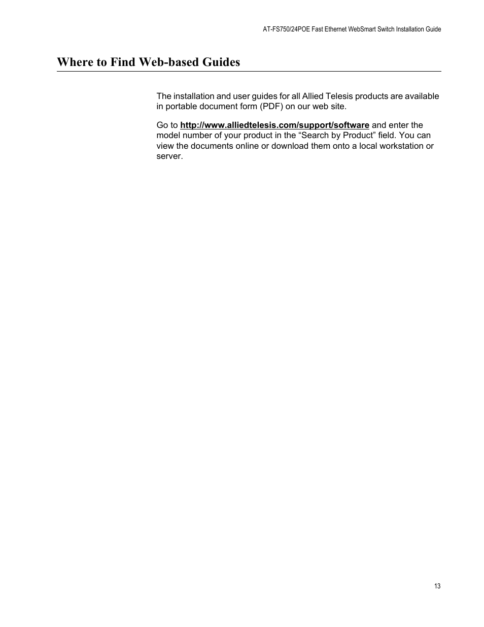 Where to find web-based guides | Allied Telesis AT-FS750/24POE User Manual | Page 13 / 64