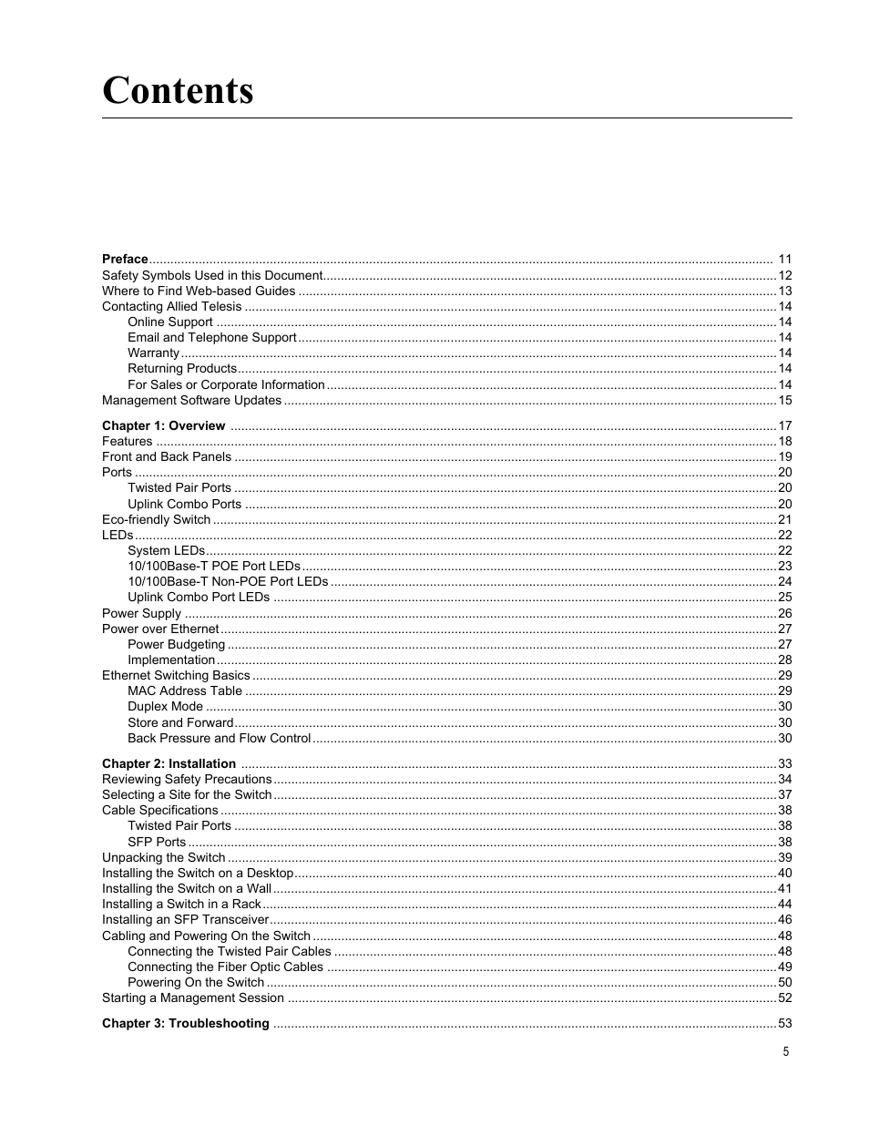 Allied Telesis AT-FS750/24POE User Manual | Page 5 / 64