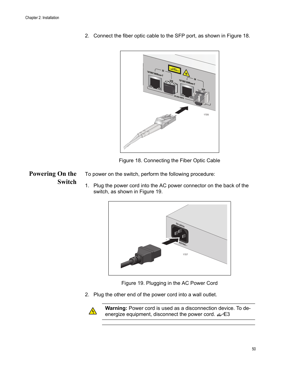 Powering on the switch | Allied Telesis AT-FS750/24POE User Manual | Page 50 / 64