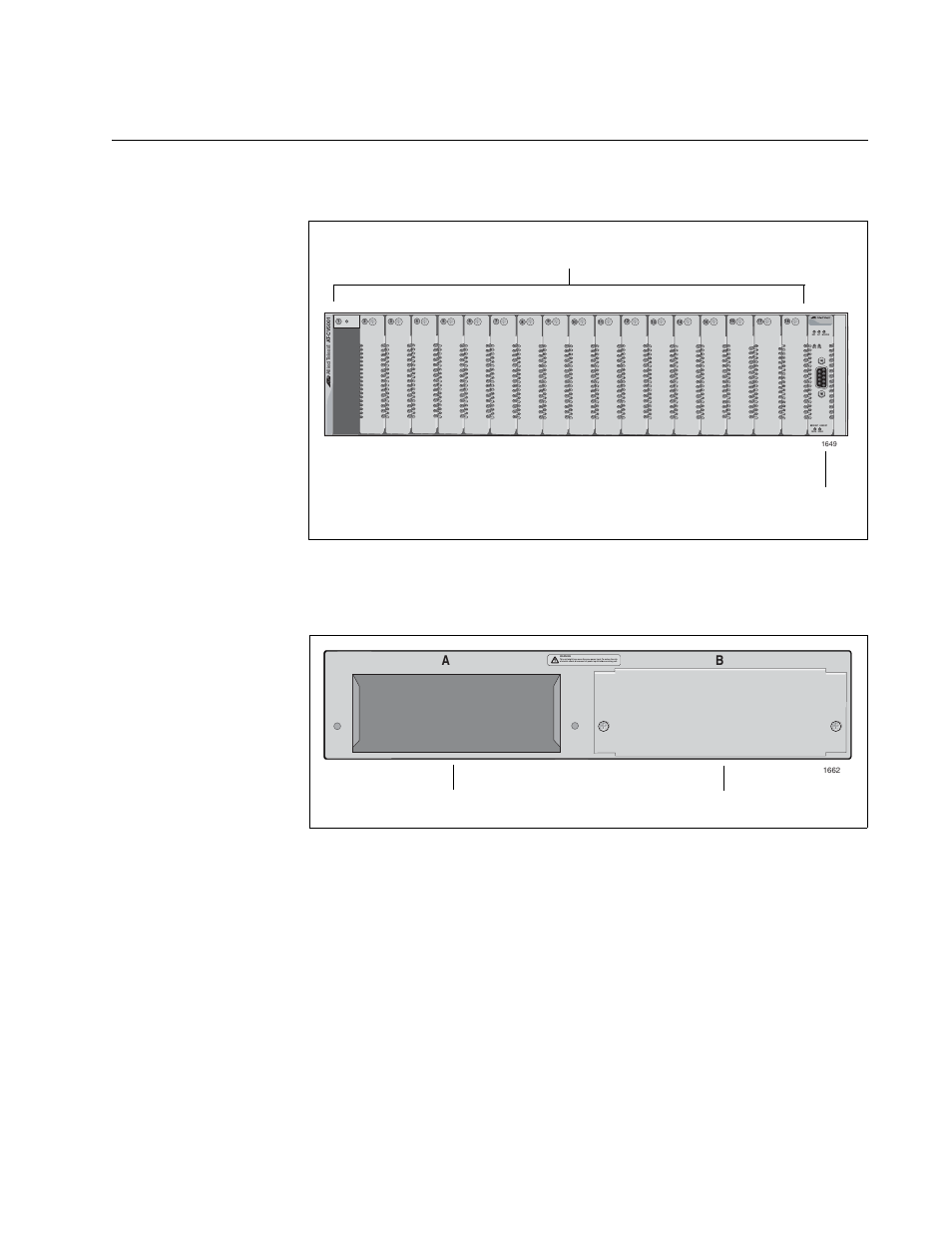 Front and rear panel components, Figure 2. front panel figure 3. rear panel, Line card slots led interface card | Power supply slot a power supply slot b | Allied Telesis AT-CV5001 User Manual | Page 17 / 86