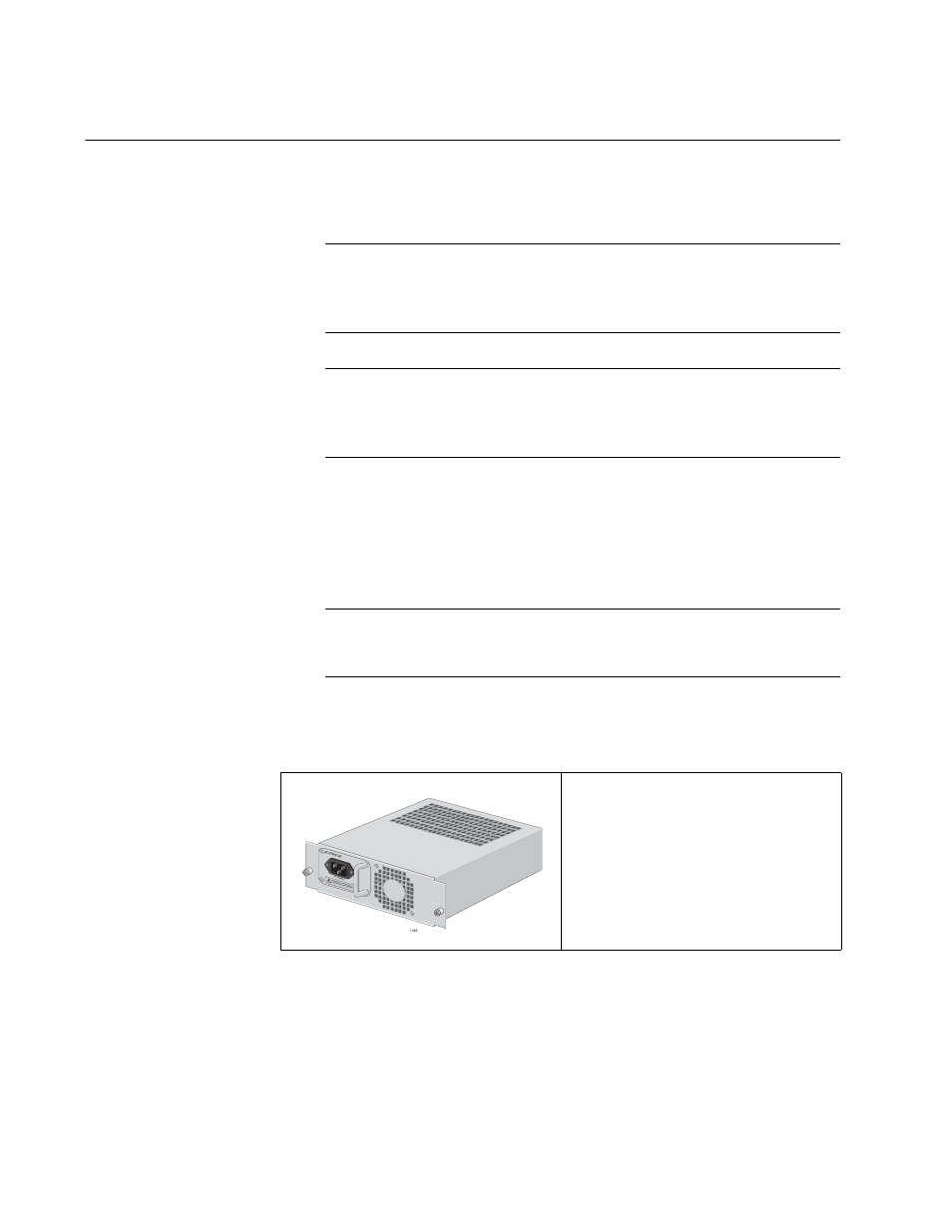 Installing the at-cv5001ac power supply, Table 4. at-cv5001ac power supply components | Allied Telesis AT-CV5001 User Manual | Page 38 / 86