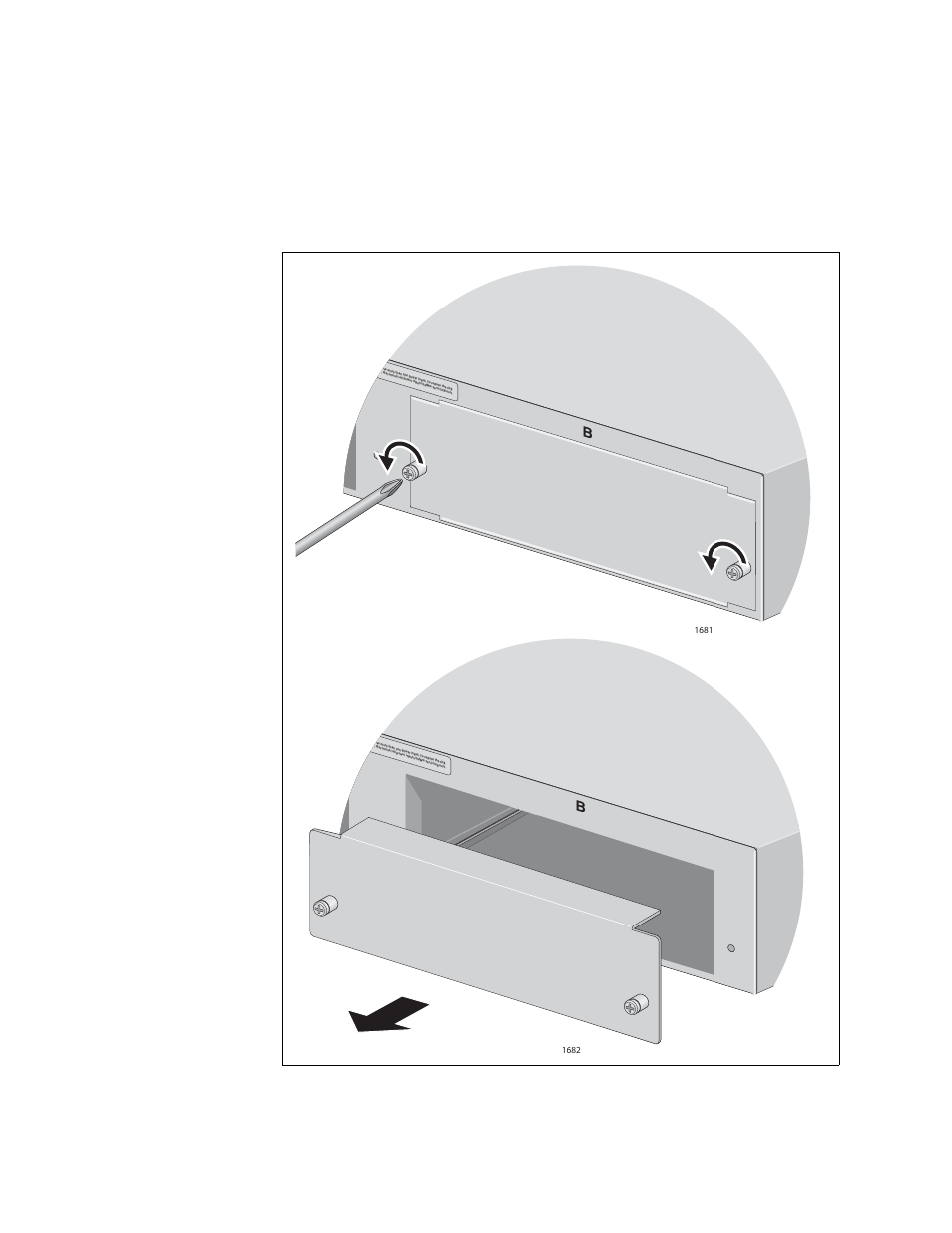 Figure 13. removing the cover from slot b, Chapter 2: installation 40 | Allied Telesis AT-CV5001 User Manual | Page 40 / 86