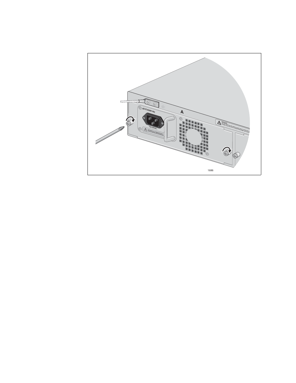 Figure 15. securing the at-cv5001ac power supply, Chapter 2: installation 42 | Allied Telesis AT-CV5001 User Manual | Page 42 / 86