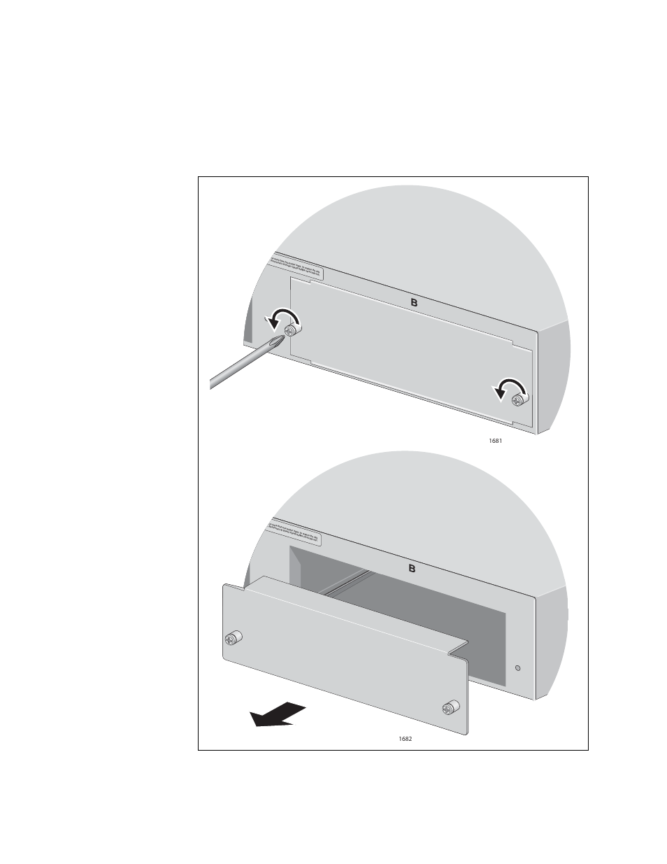 Figure 16. removing the cover from slot b, Chapter 2: installation 44 | Allied Telesis AT-CV5001 User Manual | Page 44 / 86