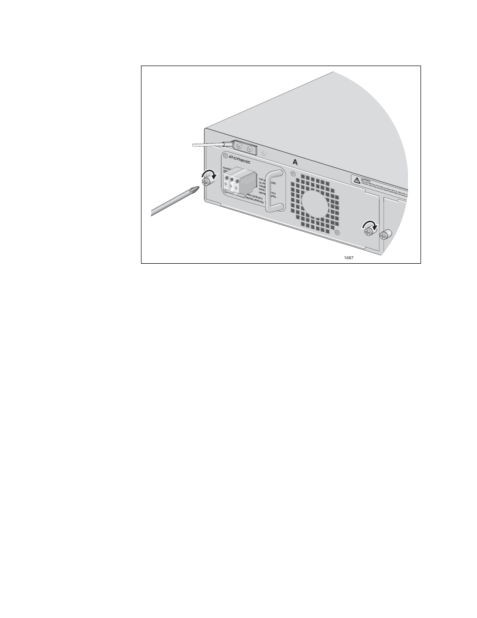 Figure 18. securing the at-cv5001dc power supply, Chapter 2: installation 46 | Allied Telesis AT-CV5001 User Manual | Page 46 / 86
