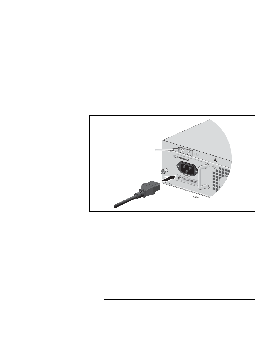 Powering on an ac powered chassis, Figure 26. connecting the ac power cord | Allied Telesis AT-CV5001 User Manual | Page 57 / 86