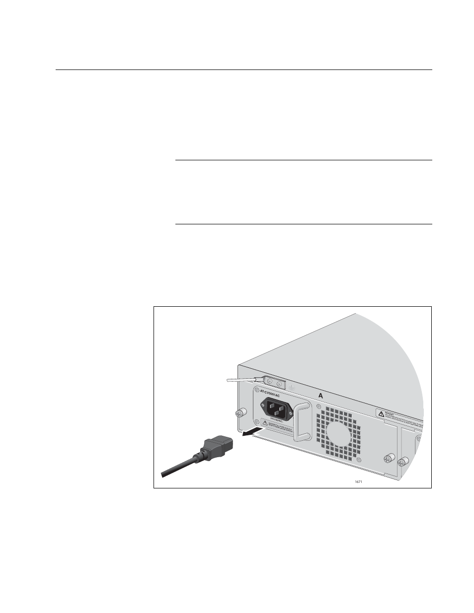 Removing or replacing the at-cv5001ac power supply | Allied Telesis AT-CV5001 User Manual | Page 69 / 86