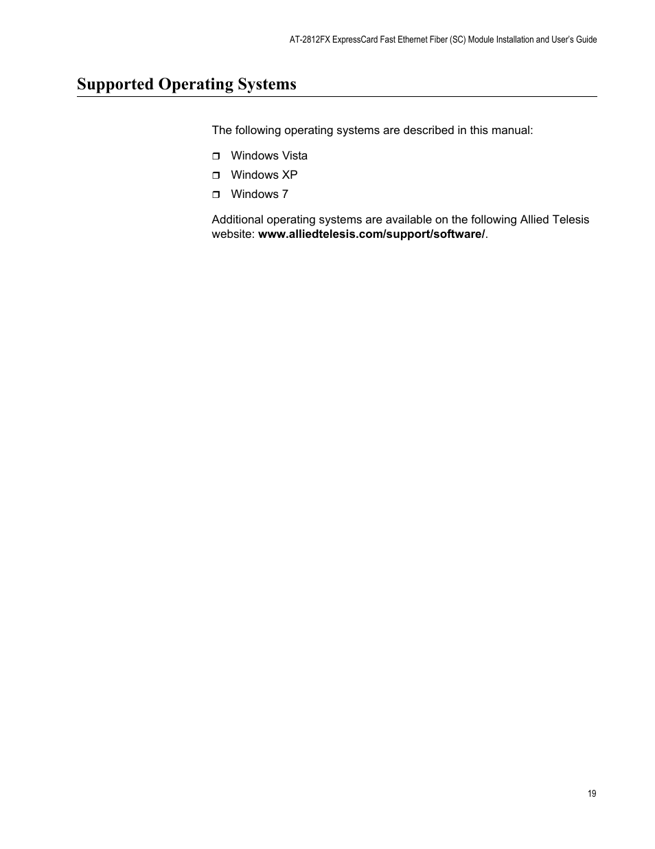 Supported operating systems | Allied Telesis AT-2812FX User Manual | Page 19 / 82