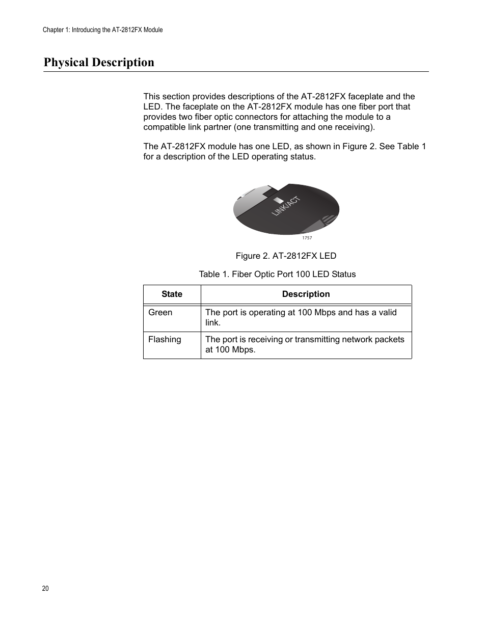 Physical description, Figure 2. at-2812fx led | Allied Telesis AT-2812FX User Manual | Page 20 / 82