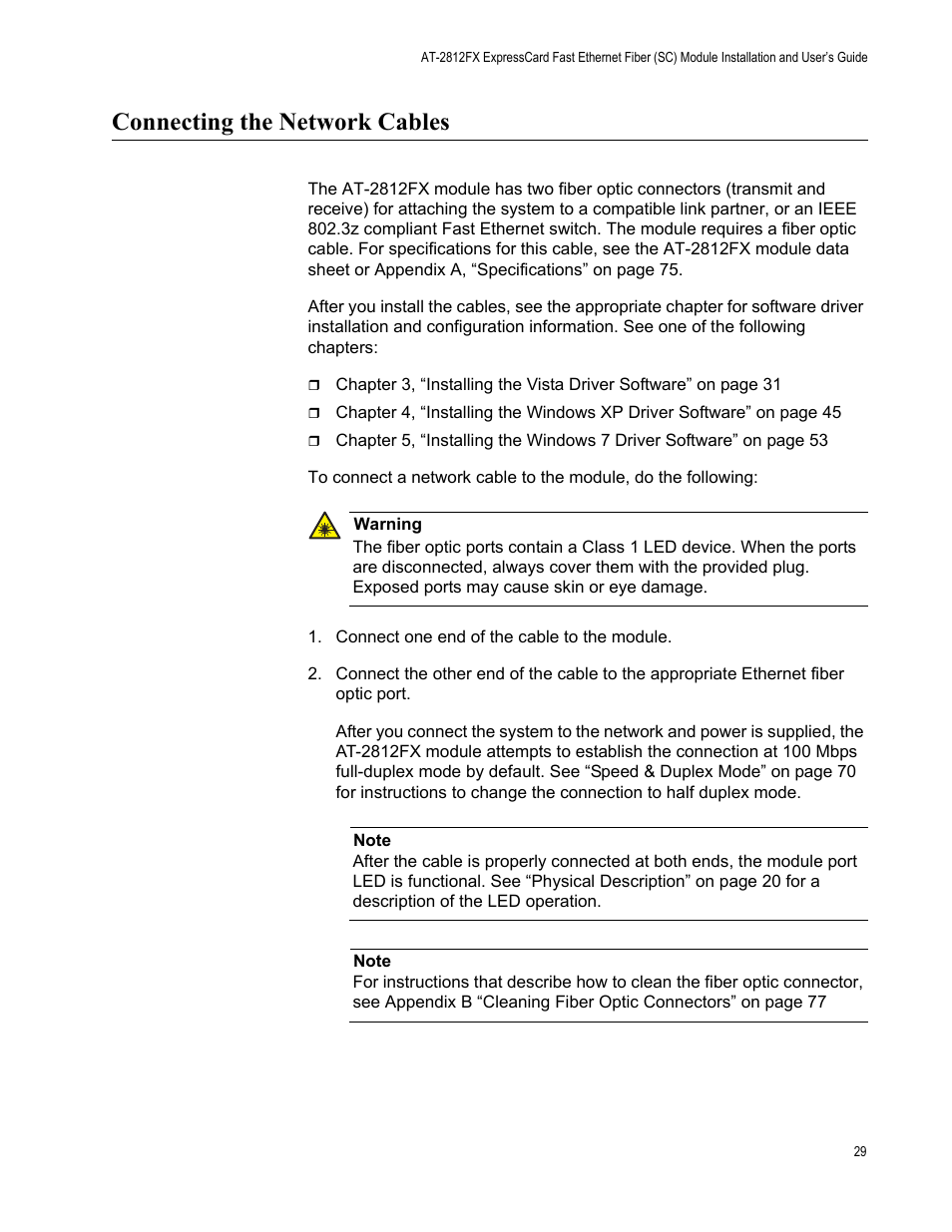 Connecting the network cables | Allied Telesis AT-2812FX User Manual | Page 29 / 82