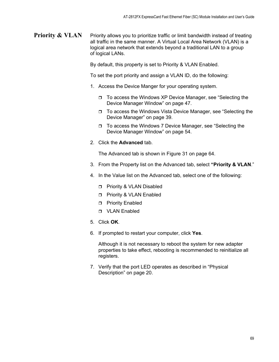 Priority & vlan | Allied Telesis AT-2812FX User Manual | Page 69 / 82