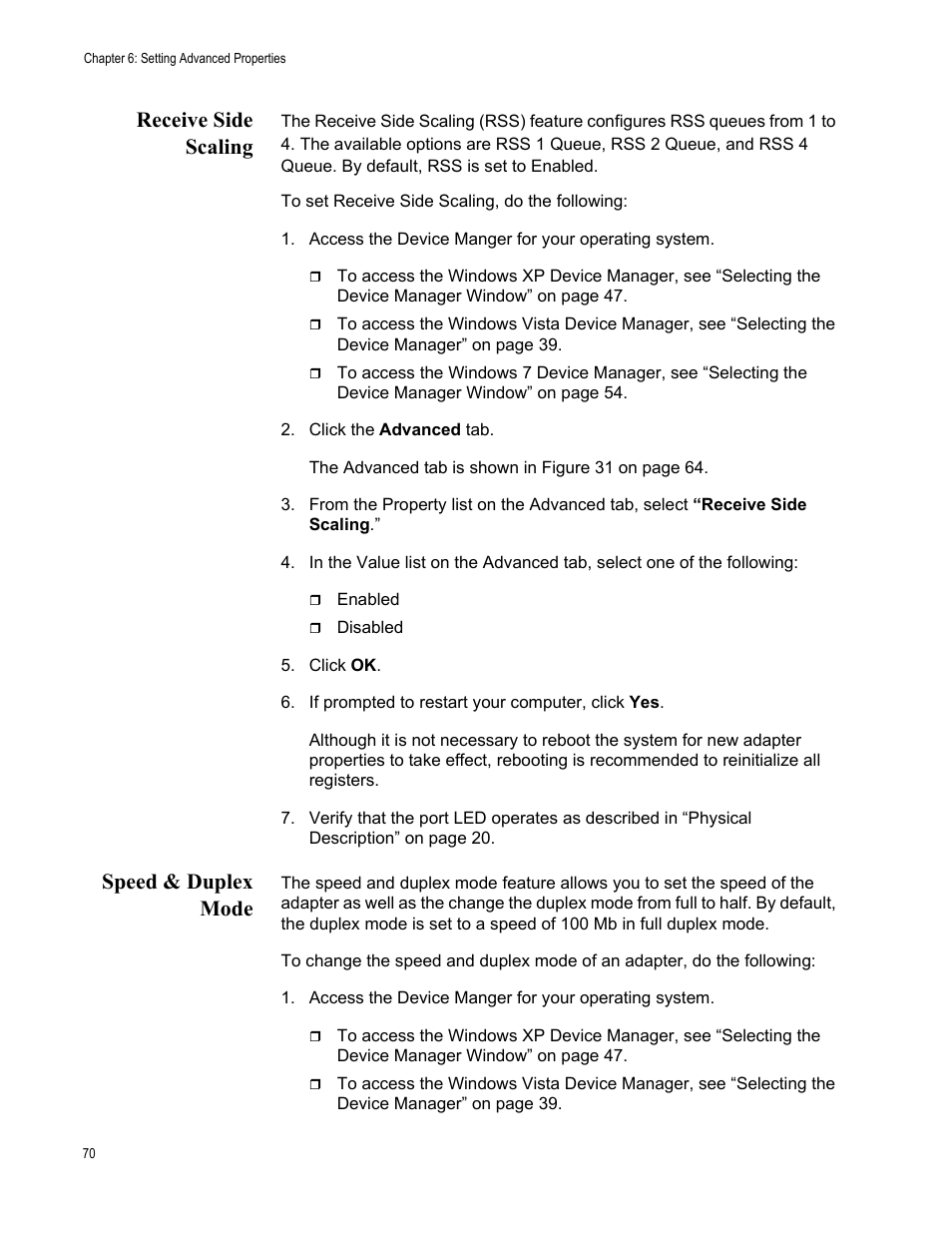 Receive side scaling, Speed & duplex mode, Receive side scaling speed & duplex mode | Allied Telesis AT-2812FX User Manual | Page 70 / 82