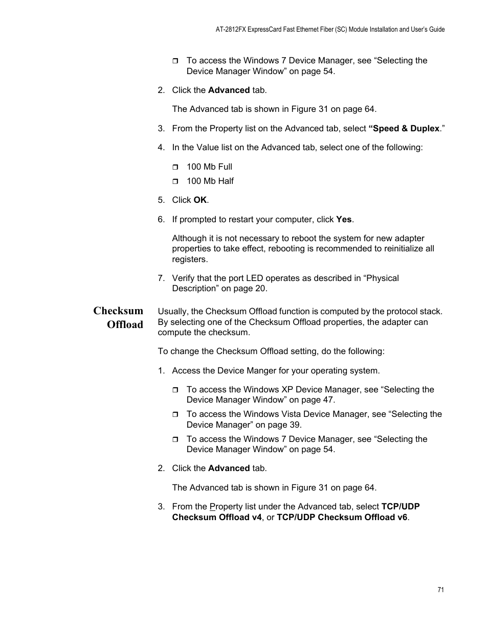 Checksum offload | Allied Telesis AT-2812FX User Manual | Page 71 / 82