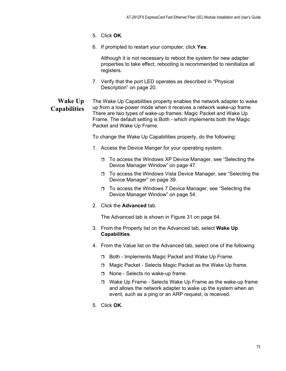 Wake up capabilities | Allied Telesis AT-2812FX User Manual | Page 73 / 82