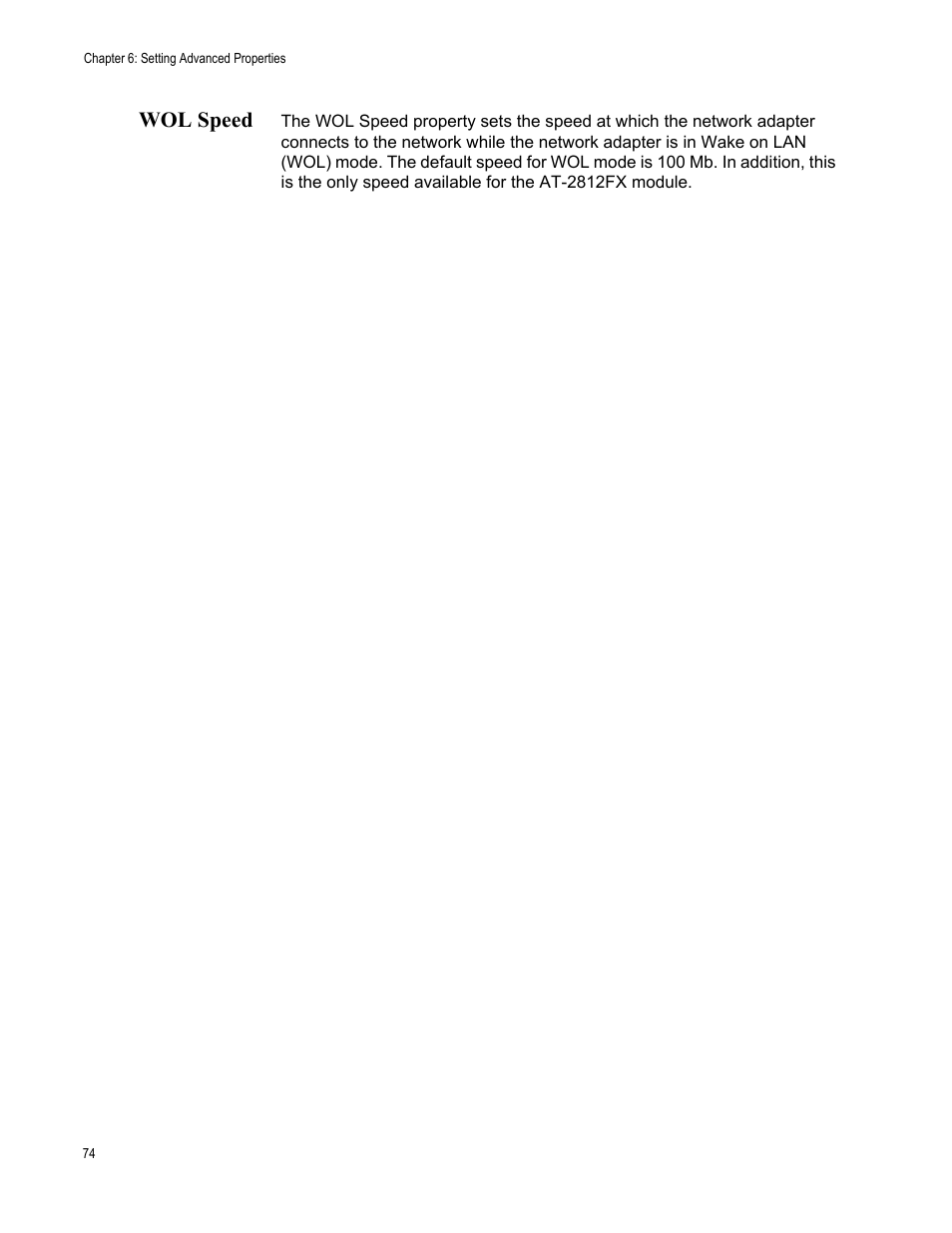 Wol speed | Allied Telesis AT-2812FX User Manual | Page 74 / 82