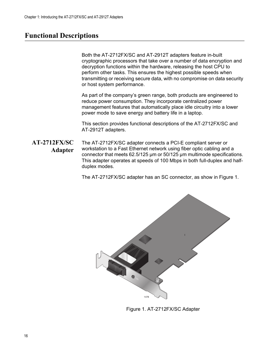 Functional descriptions, At-2712fx/sc adapter | Allied Telesis AT-2912T User Manual | Page 16 / 92