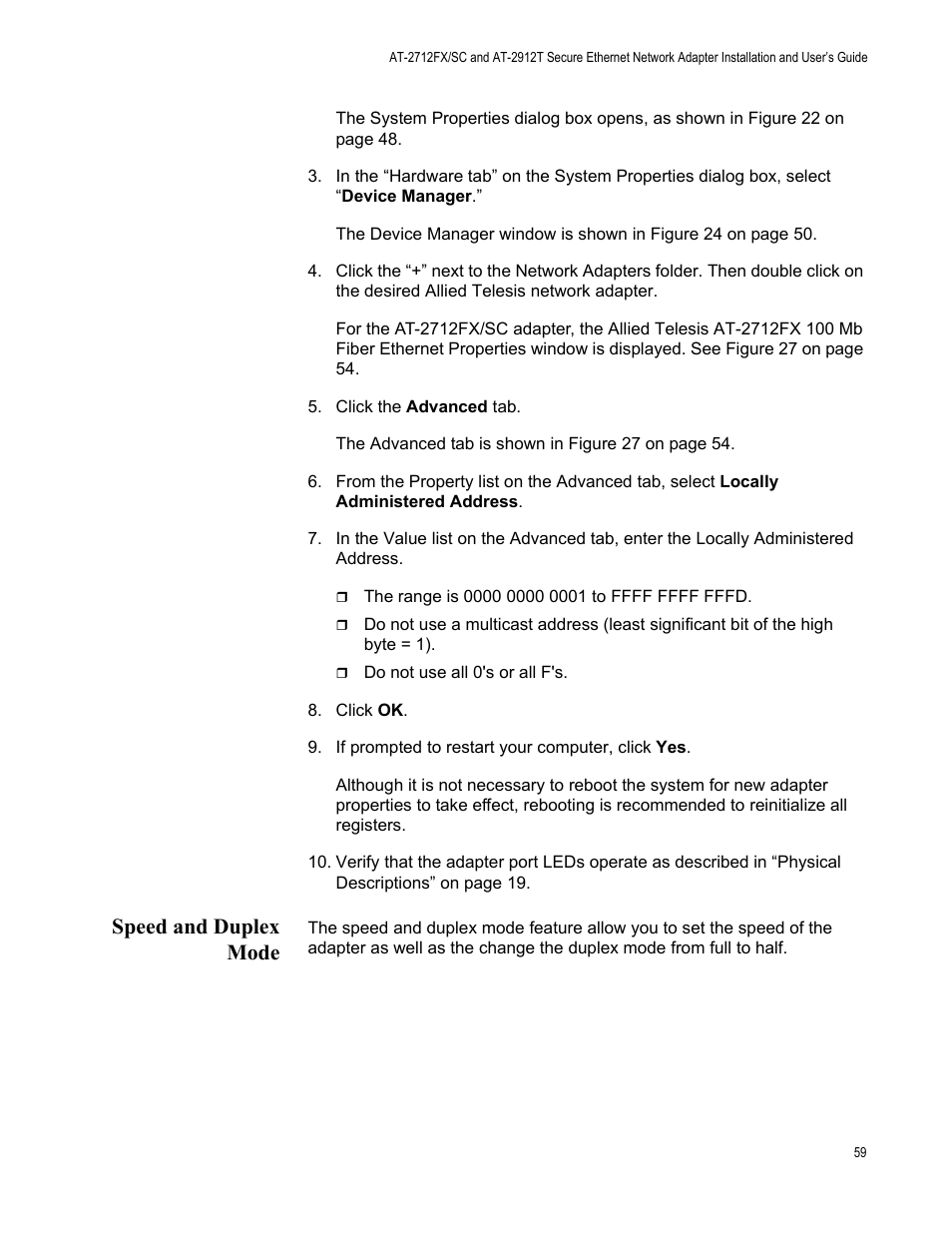 Speed and duplex mode | Allied Telesis AT-2912T User Manual | Page 59 / 92