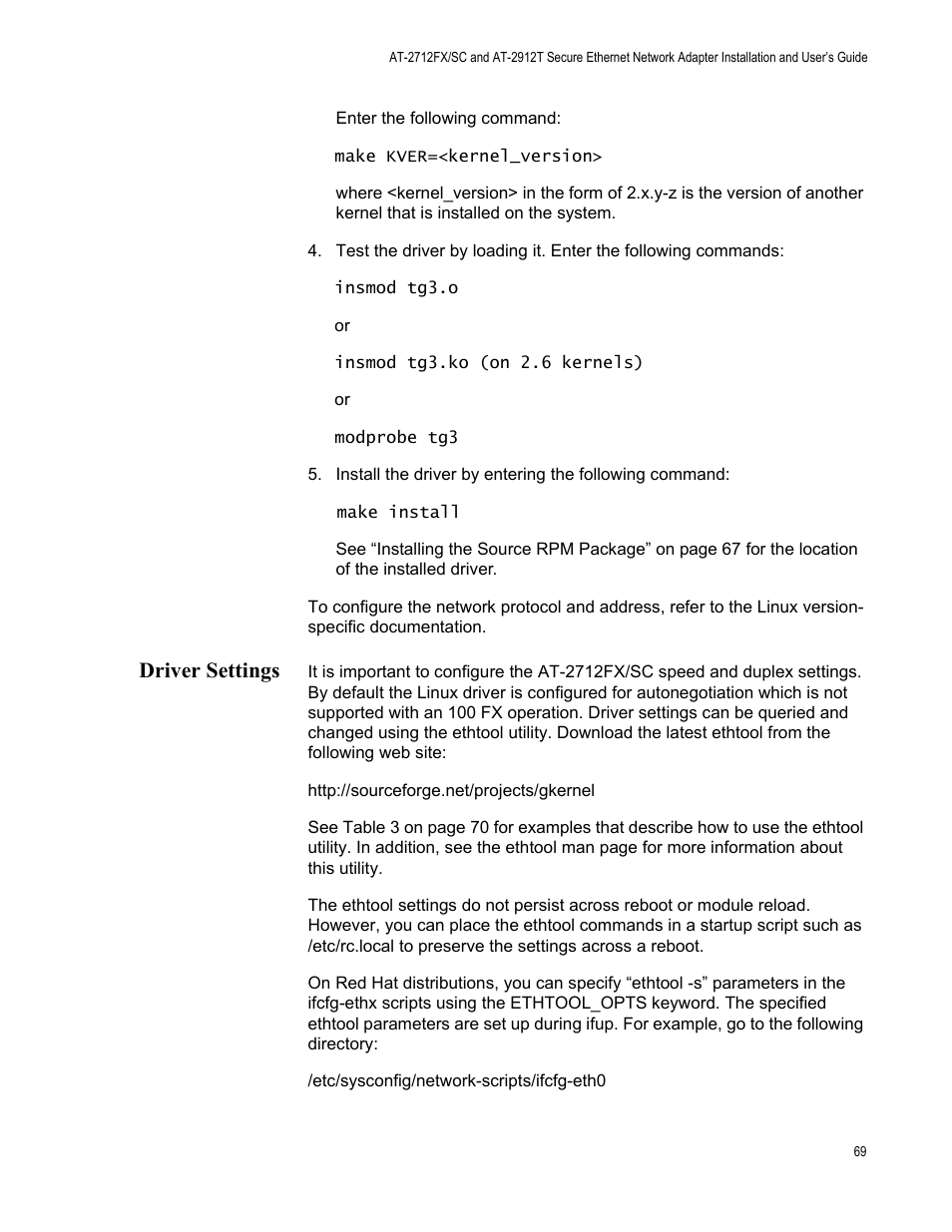 Driver settings | Allied Telesis AT-2912T User Manual | Page 69 / 92