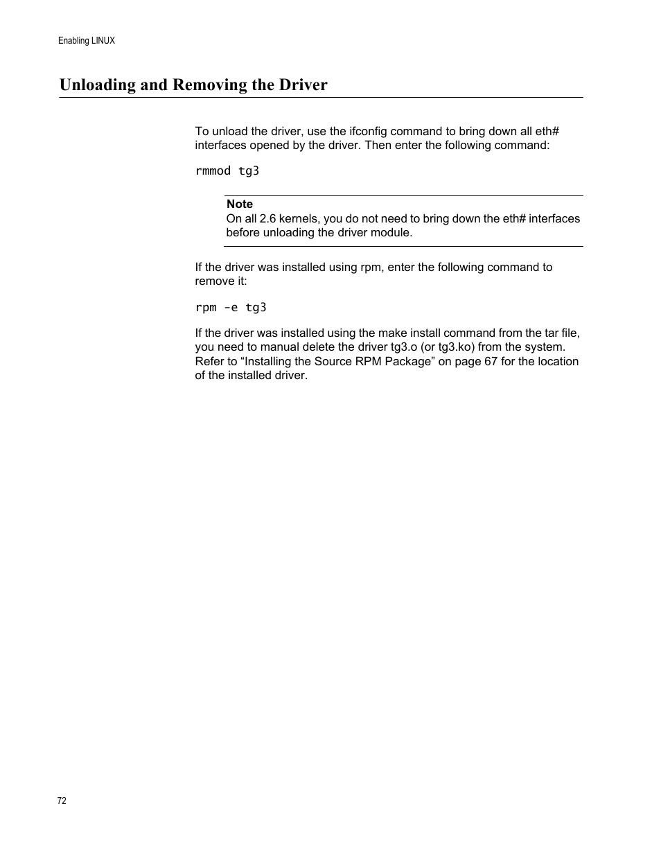Unloading and removing the driver | Allied Telesis AT-2912T User Manual | Page 72 / 92
