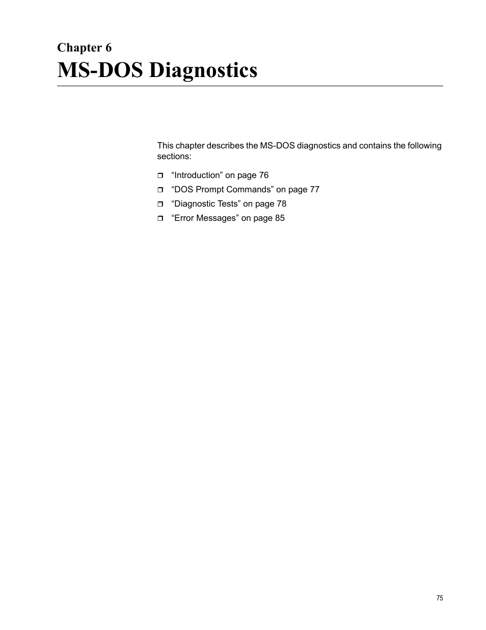 Chapter 6, Ms-dos diagnostics, Chapter 6: ms-dos diagnostics | Allied Telesis AT-2912T User Manual | Page 75 / 92
