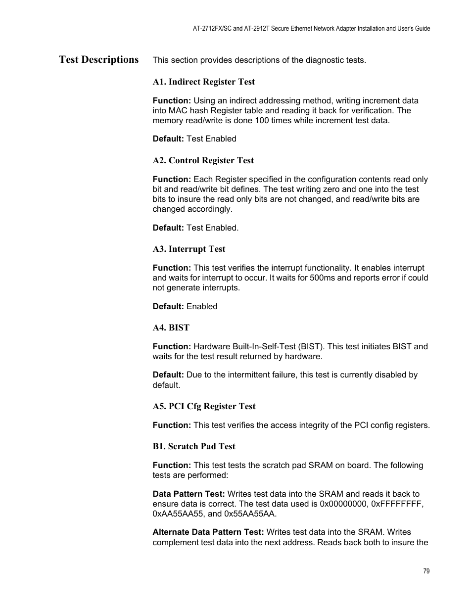Test descriptions | Allied Telesis AT-2912T User Manual | Page 79 / 92