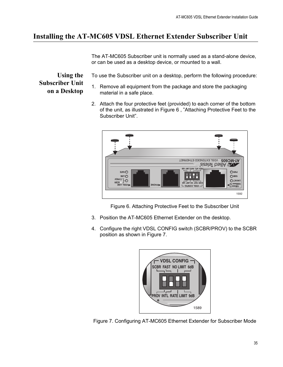 Using the subscriber unit on a desktop | Allied Telesis AT-MC605 User Manual | Page 35 / 48