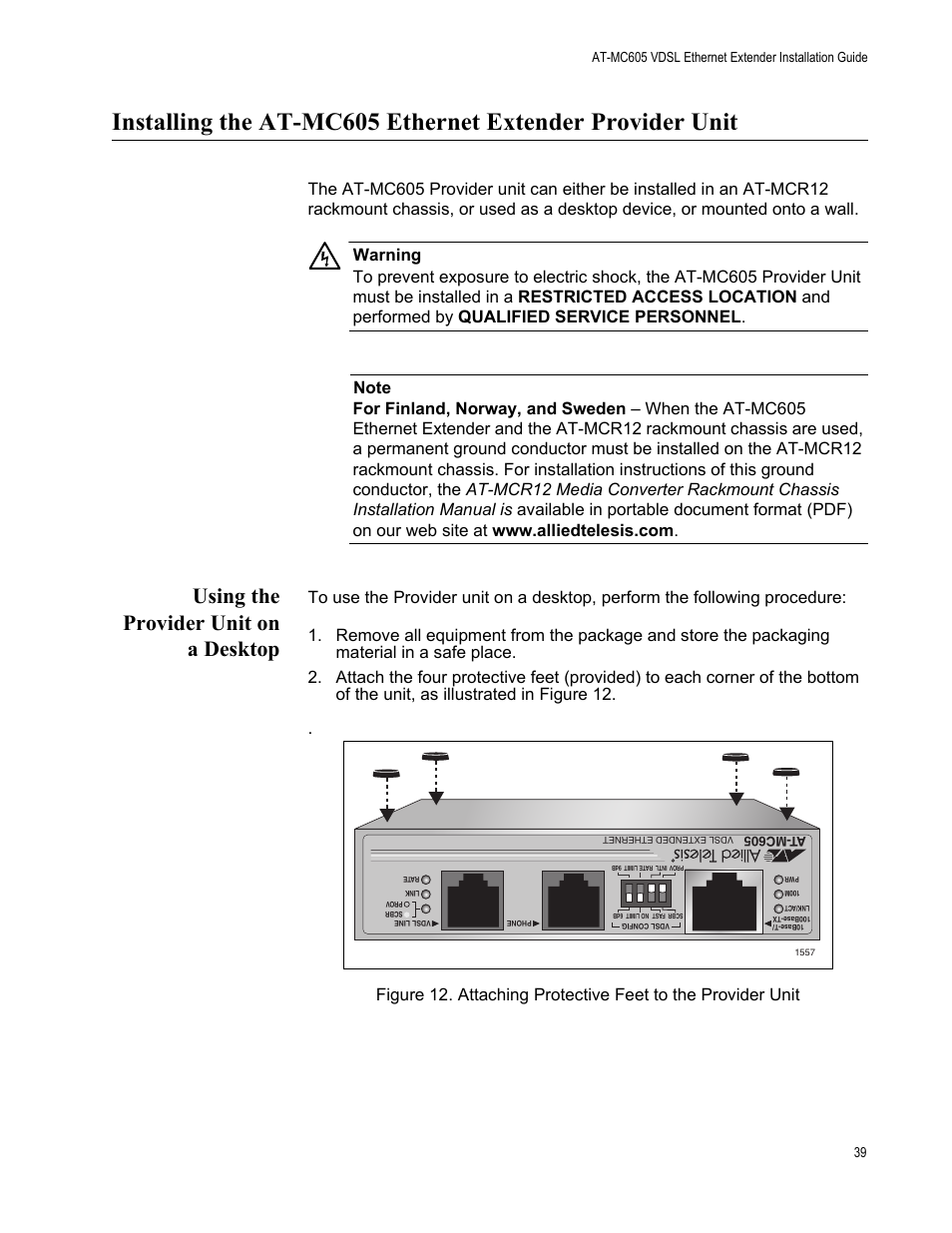 Using the provider unit on a desktop | Allied Telesis AT-MC605 User Manual | Page 39 / 48