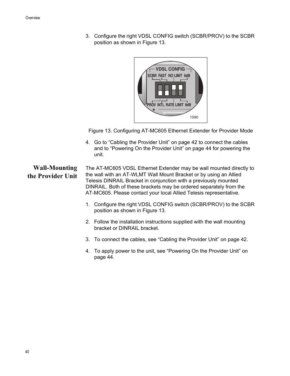 Wall-mounting the provider unit | Allied Telesis AT-MC605 User Manual | Page 40 / 48