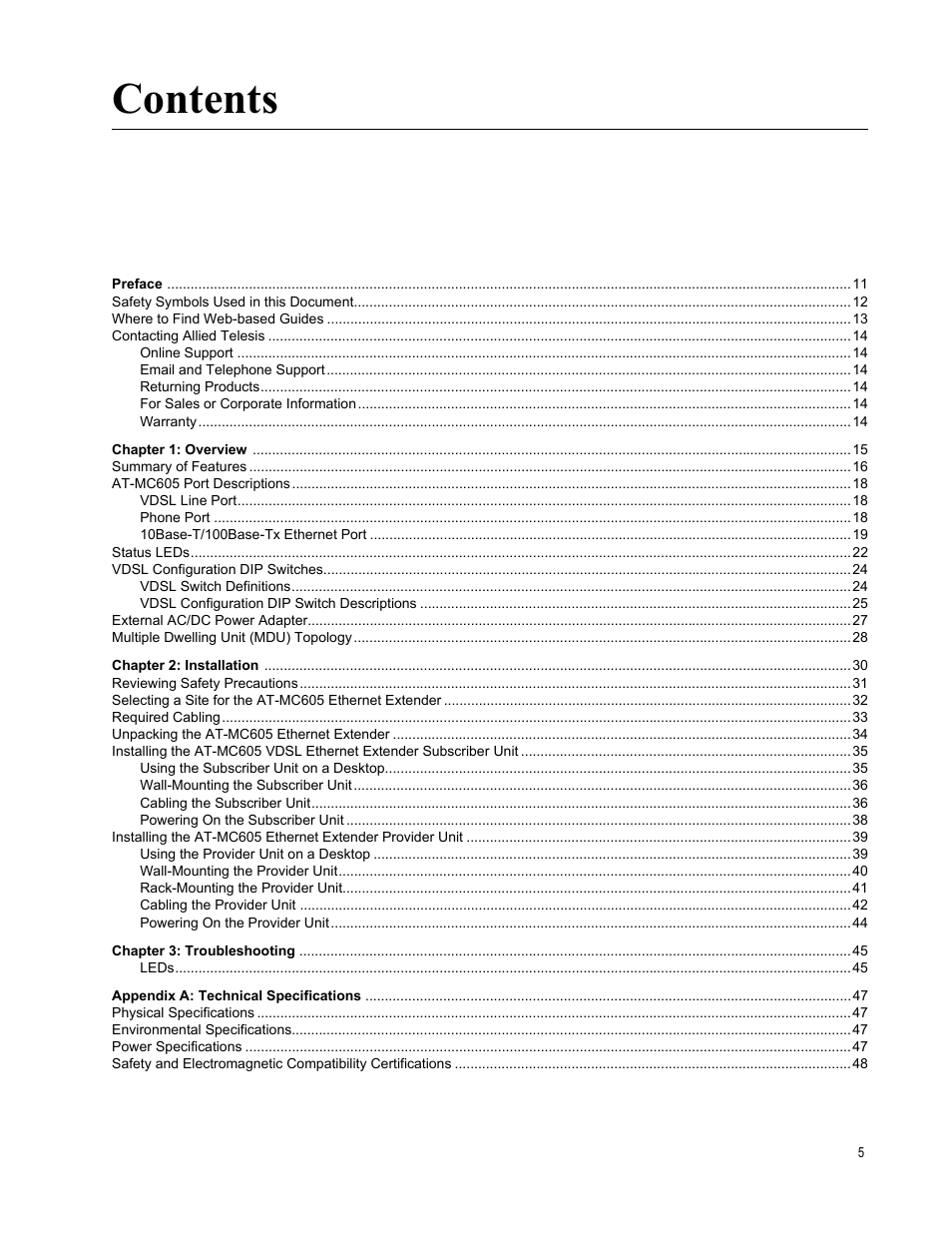 Allied Telesis AT-MC605 User Manual | Page 5 / 48
