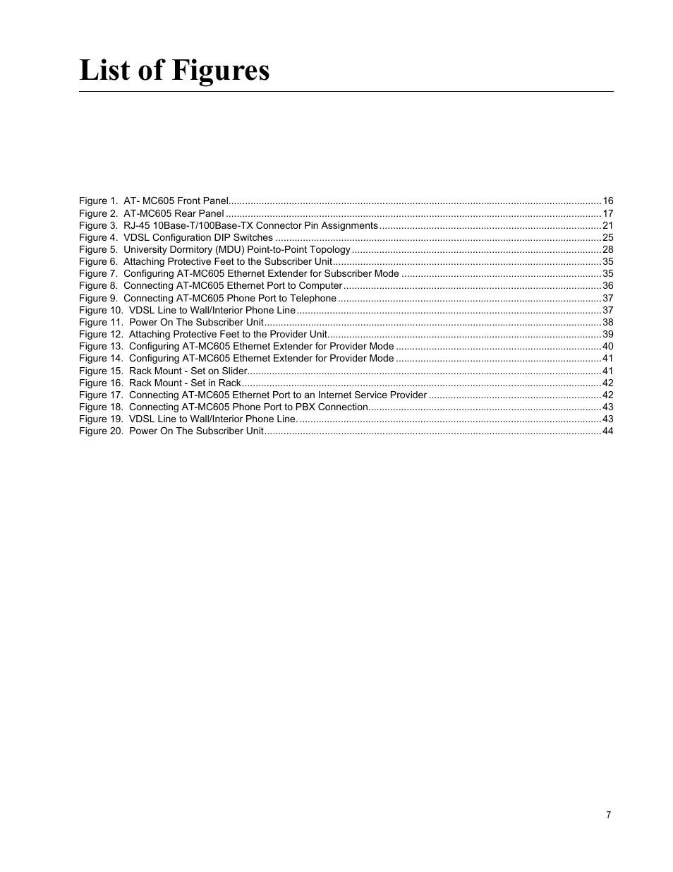 List of figures | Allied Telesis AT-MC605 User Manual | Page 7 / 48