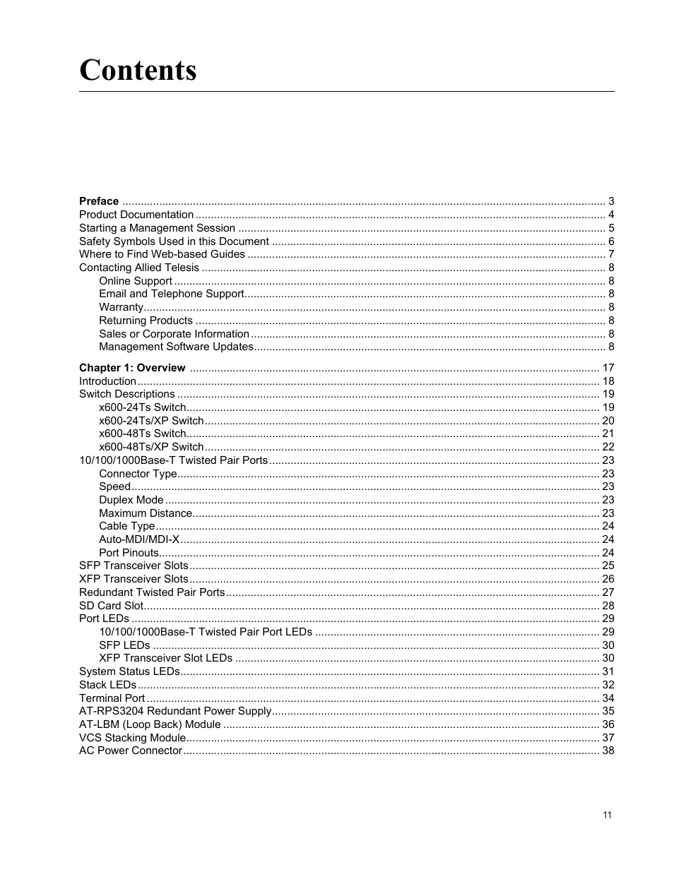 Allied Telesis x600-48Ts/XP User Manual | Page 11 / 94