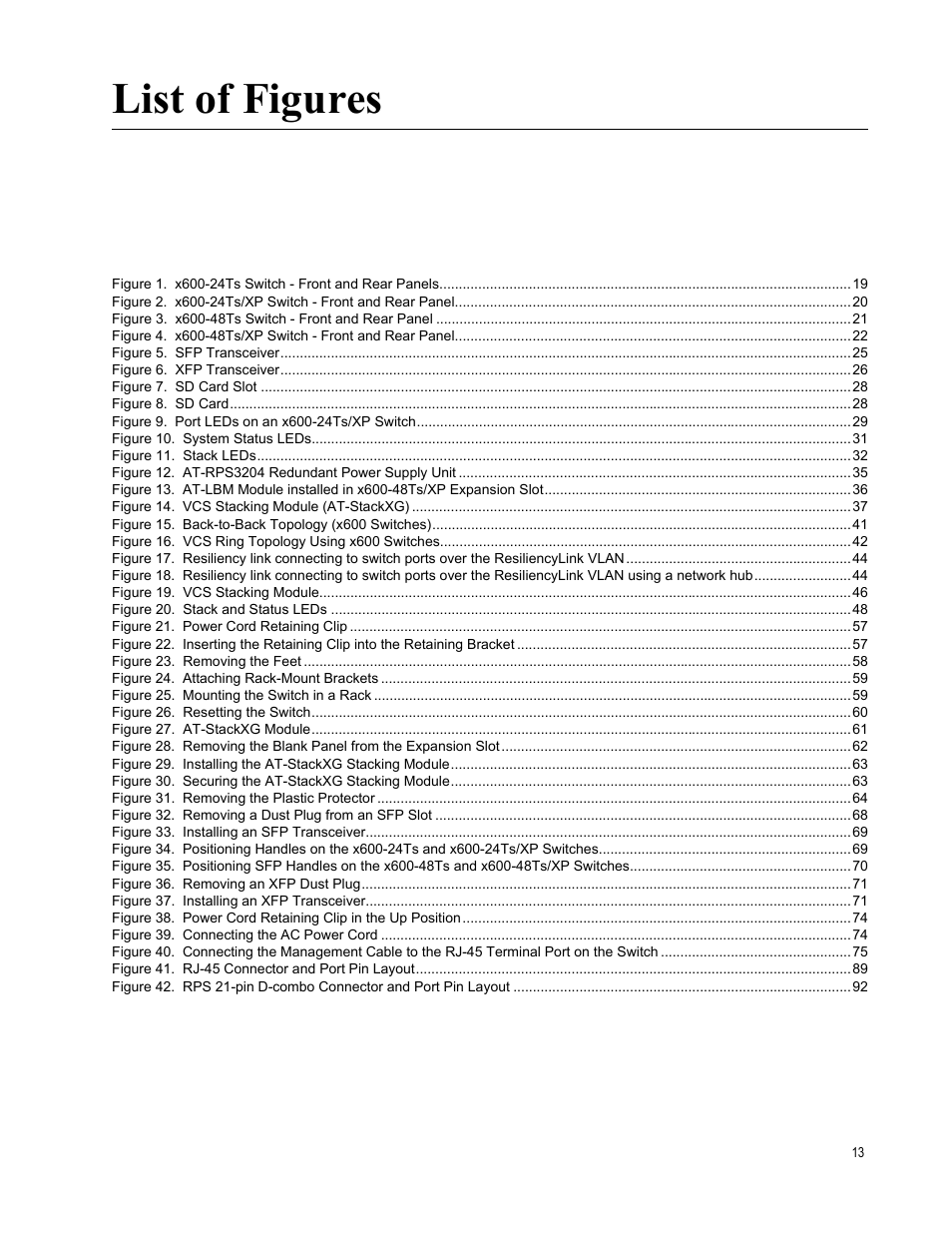 List of figures | Allied Telesis x600-48Ts/XP User Manual | Page 13 / 94